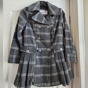 Sugarfly Girls Coats Sz M Wool Poly Plaid Peacoat Jacket Pleated Metal Buttons